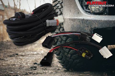 High beam to driving light plug and play wiring loom 12v single plug complete kit flat out off road