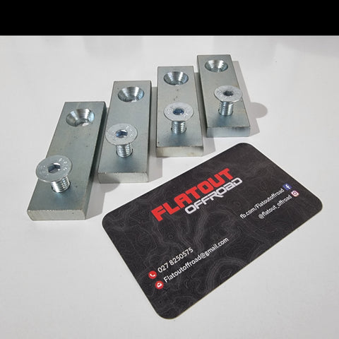 Body lift kit radiator drop brackets suit toyota hilux n70 with flatoutoffroad business card and white background